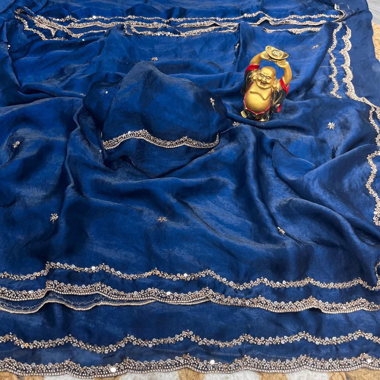 Graceful Party Wear Silk Sequence n  Handwork Saree With Matching Blouse Piece