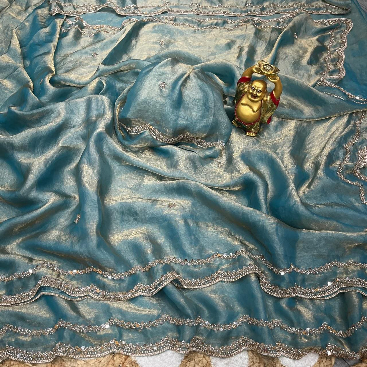 Graceful Party Wear Silk Sequence n  Handwork Saree With Matching Blouse Piece