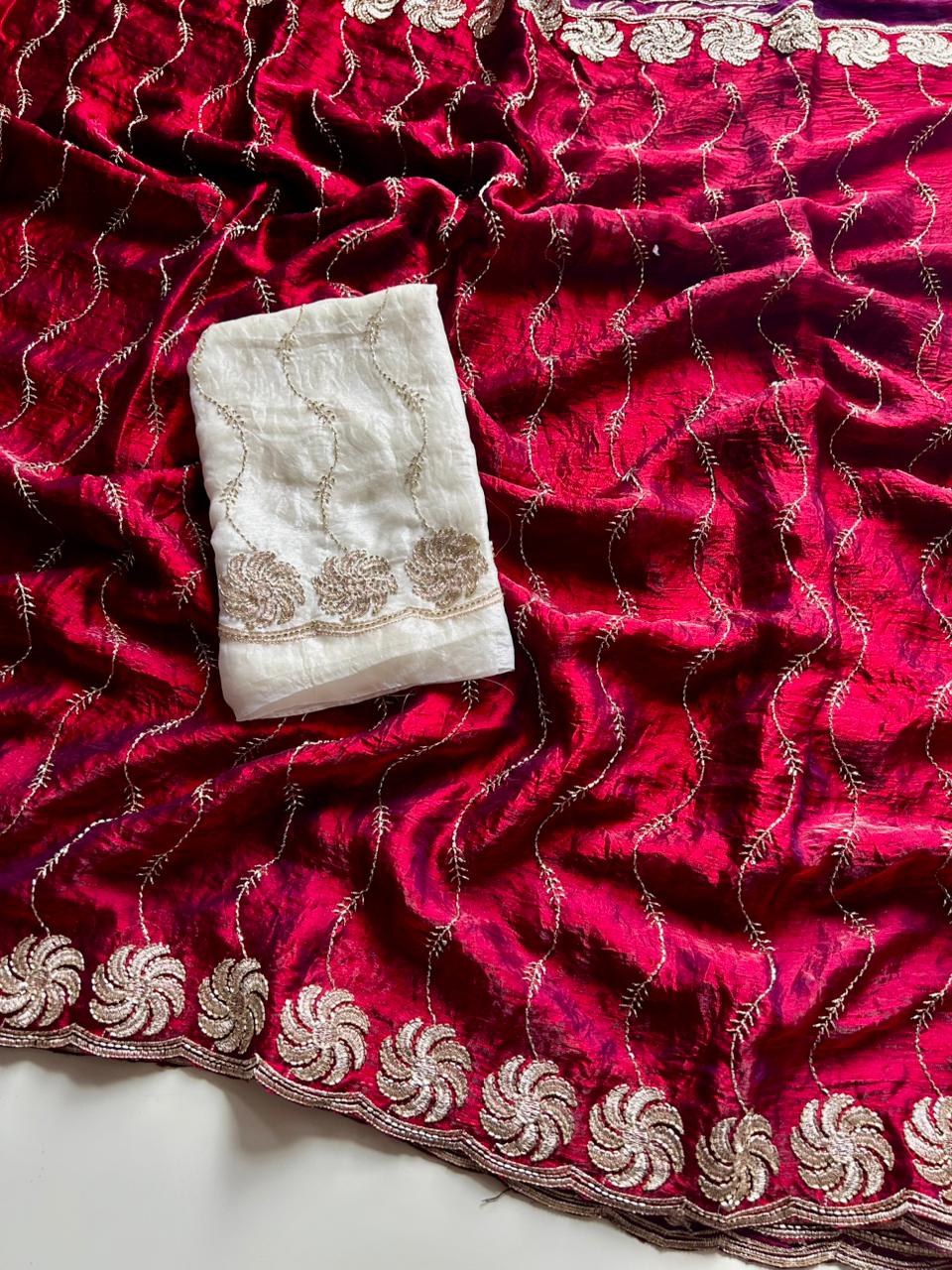Whimsical Festive Wear Silk Sequence Work Designer Saree With Contrast Blouse Piece