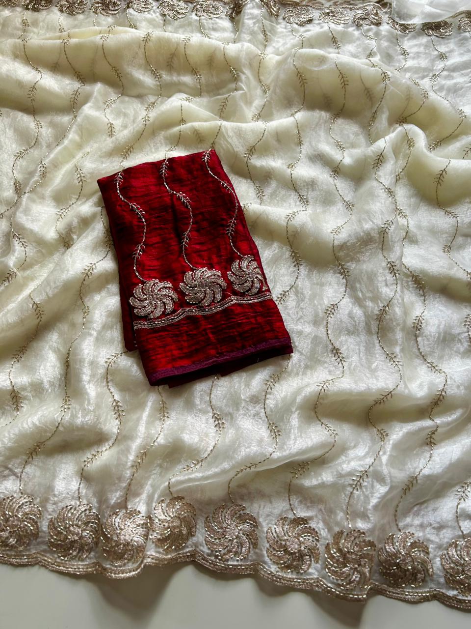 Whimsical Festive Wear Silk Sequence Work Designer Saree With Contrast Blouse Piece