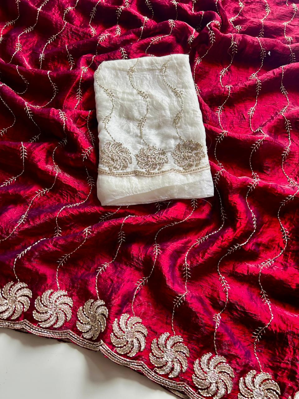 Whimsical Festive Wear Silk Sequence Work Designer Saree With Contrast Blouse Piece