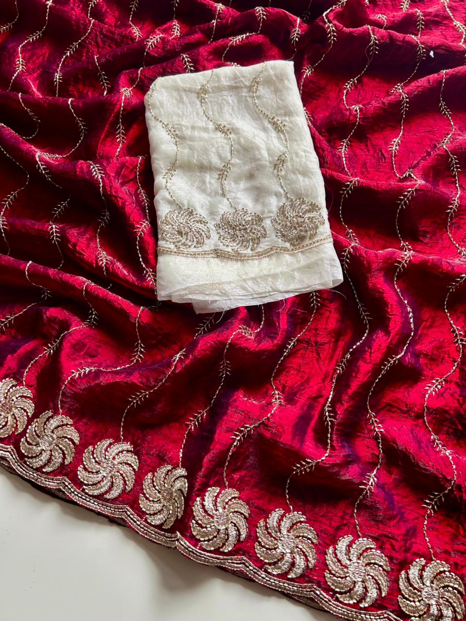 Whimsical Festive Wear Silk Sequence Work Designer Saree With Contrast Blouse Piece