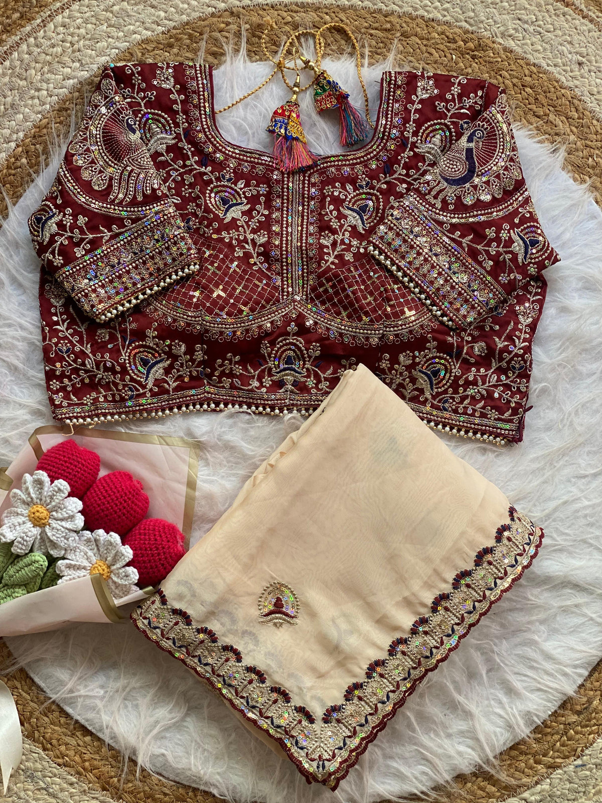 Groovy Functon Wear Rangoli Silk Embroidery Sequence Work Designer Saree With Stiched Blouse
