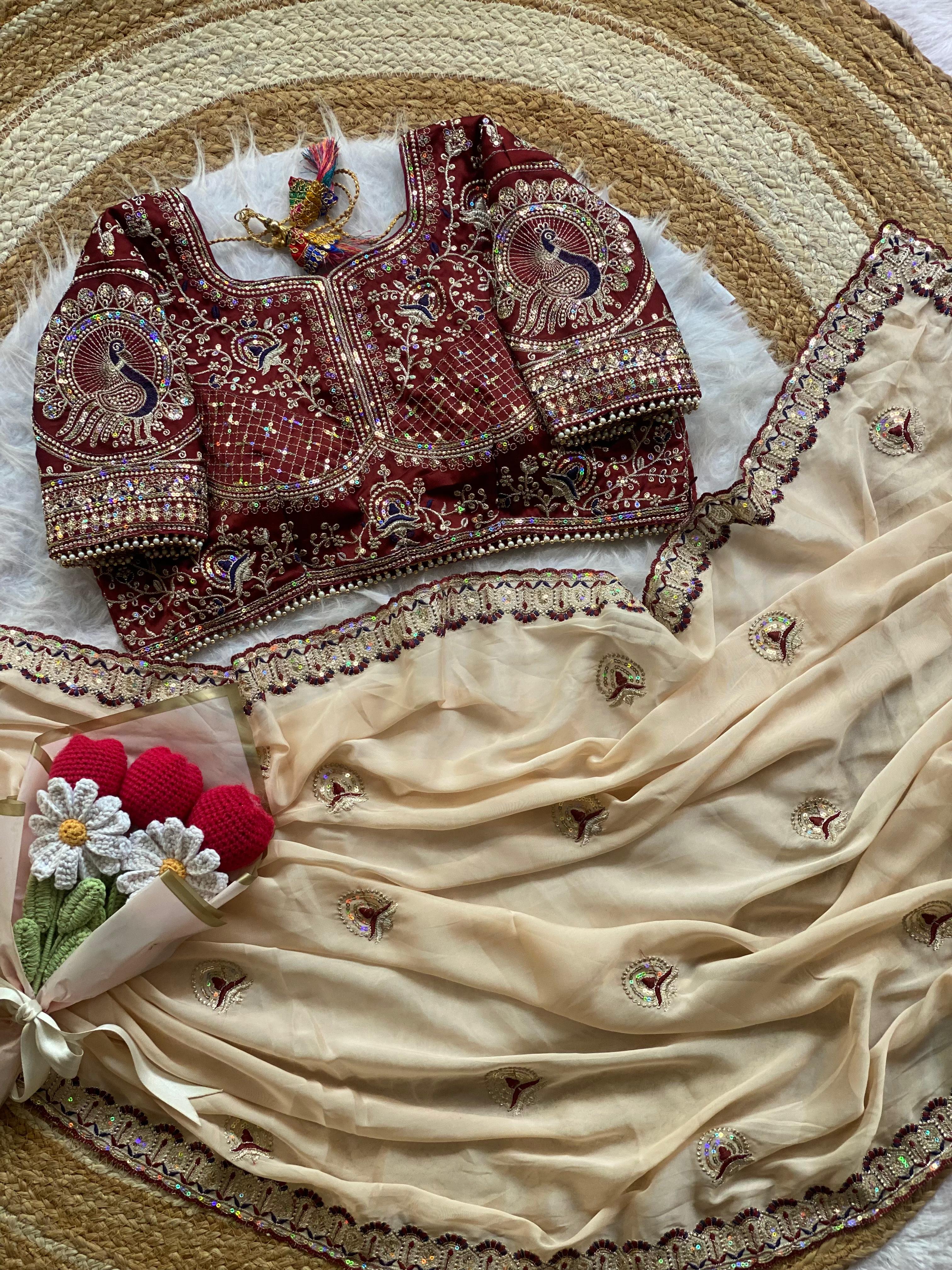 Groovy Functon Wear Rangoli Silk Embroidery Sequence Work Designer Saree With Stiched Blouse