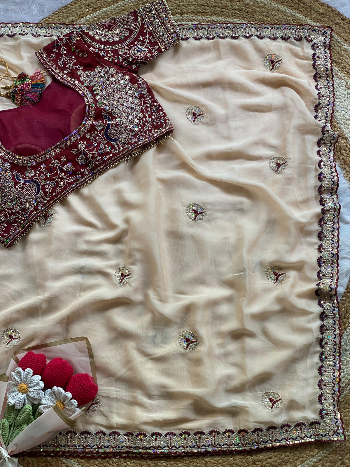 Groovy Functon Wear Rangoli Silk Embroidery Sequence Work Designer Saree With Stiched Blouse