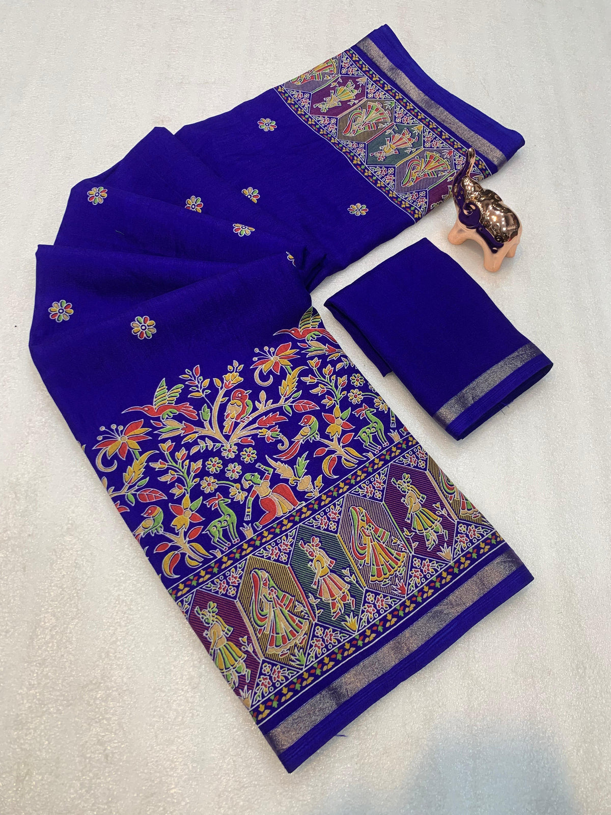 Desirable Function Wear Pure Soft Tussar Kashmiri Silk Printed n Zari Work Border Rich Pallu Fancy Saree With Blouse Piece