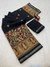 Load image into Gallery viewer, Desirable Function Wear Pure Soft Tussar Kashmiri Silk Printed n Zari Work Border Rich Pallu Fancy Saree With Blouse Piece
