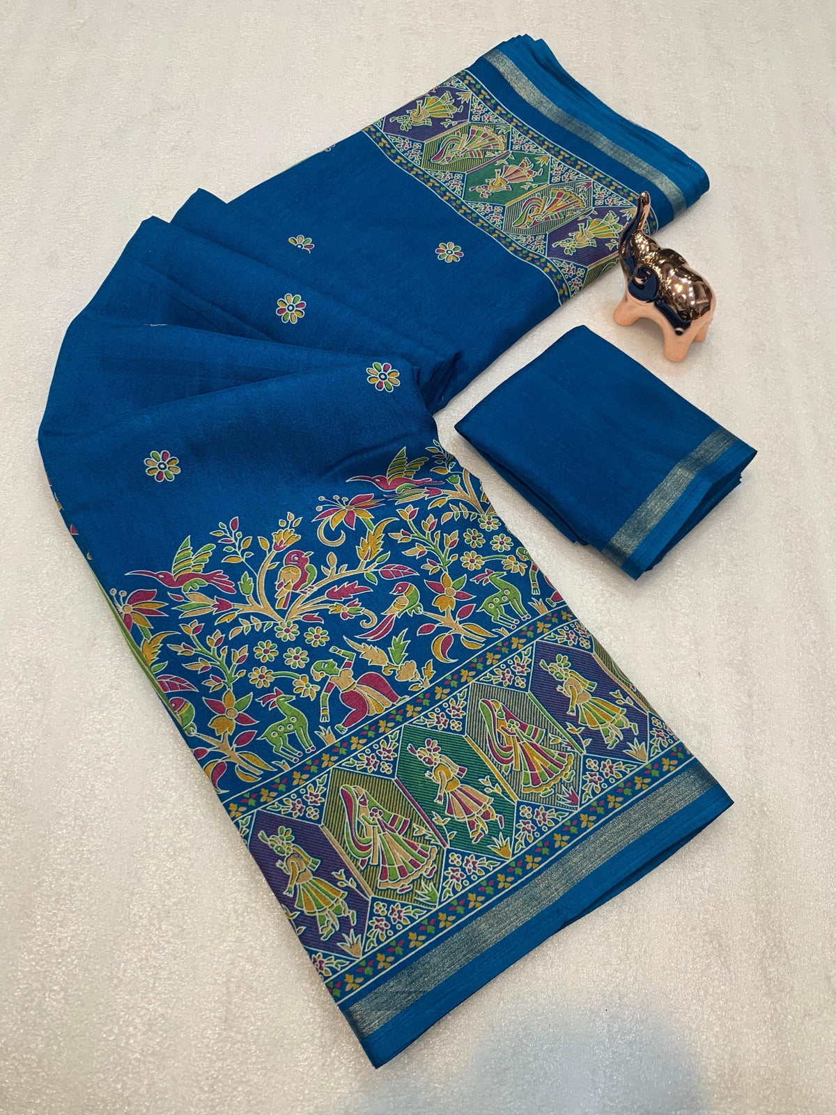 Desirable Function Wear Pure Soft Tussar Kashmiri Silk Printed n Zari Work Border Rich Pallu Fancy Saree With Blouse Piece