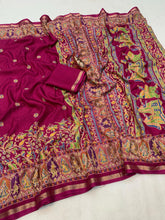 Load image into Gallery viewer, Desirable Function Wear Pure Soft Tussar Kashmiri Silk Printed n Zari Work Border Rich Pallu Fancy Saree With Blouse Piece
