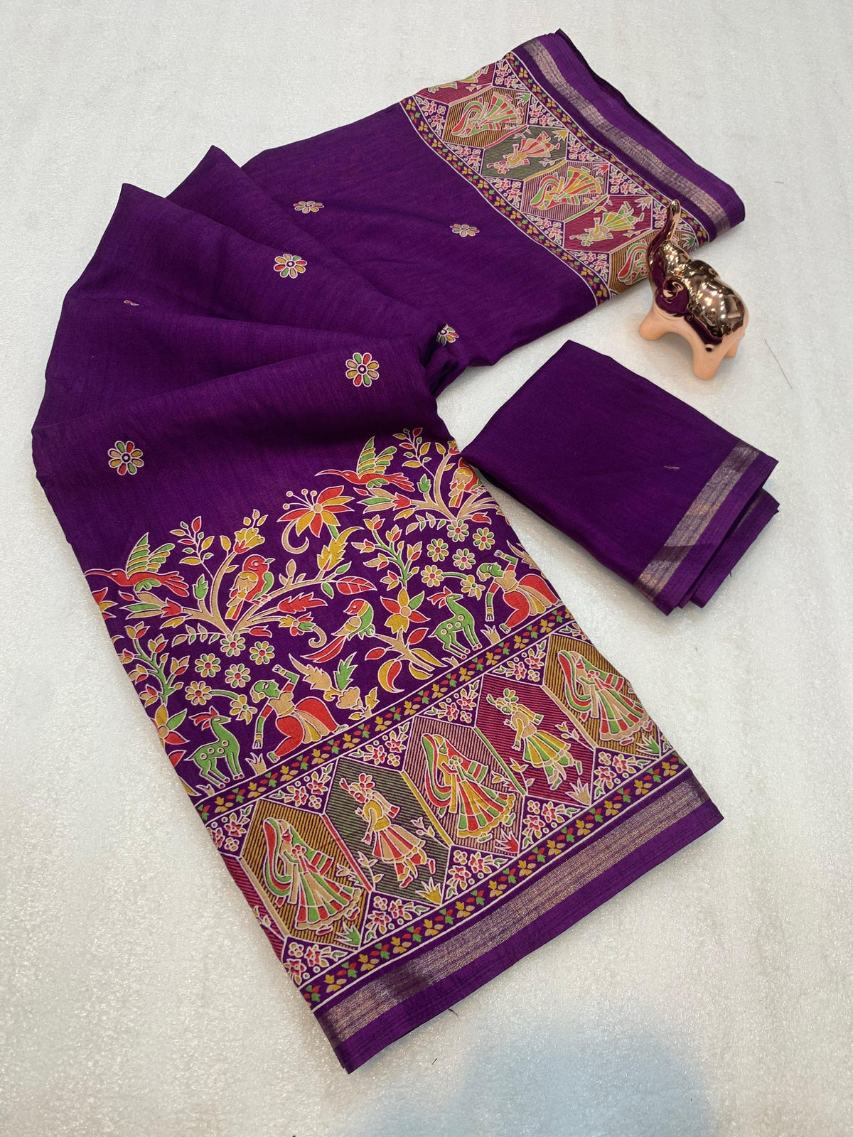 Desirable Function Wear Pure Soft Tussar Kashmiri Silk Printed n Zari Work Border Rich Pallu Fancy Saree With Blouse Piece