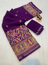 Load image into Gallery viewer, Desirable Function Wear Pure Soft Tussar Kashmiri Silk Printed n Zari Work Border Rich Pallu Fancy Saree With Blouse Piece
