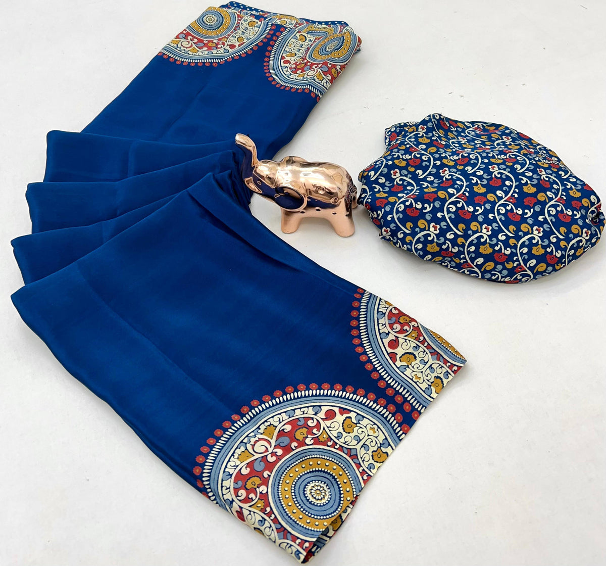 Graceful Festive Wear Pure Satin Silk Ajrak Printed Rich Pallu Work Fancy Saree With Blissful Blouse Piece