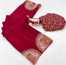 Load image into Gallery viewer, Graceful Festive Wear Pure Satin Silk Ajrak Printed Rich Pallu Work Fancy Saree With Blissful Blouse Piece
