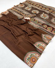 Load image into Gallery viewer, Graceful Festive Wear Pure Satin Silk Ajrak Printed Rich Pallu Work Fancy Saree With Blissful Blouse Piece
