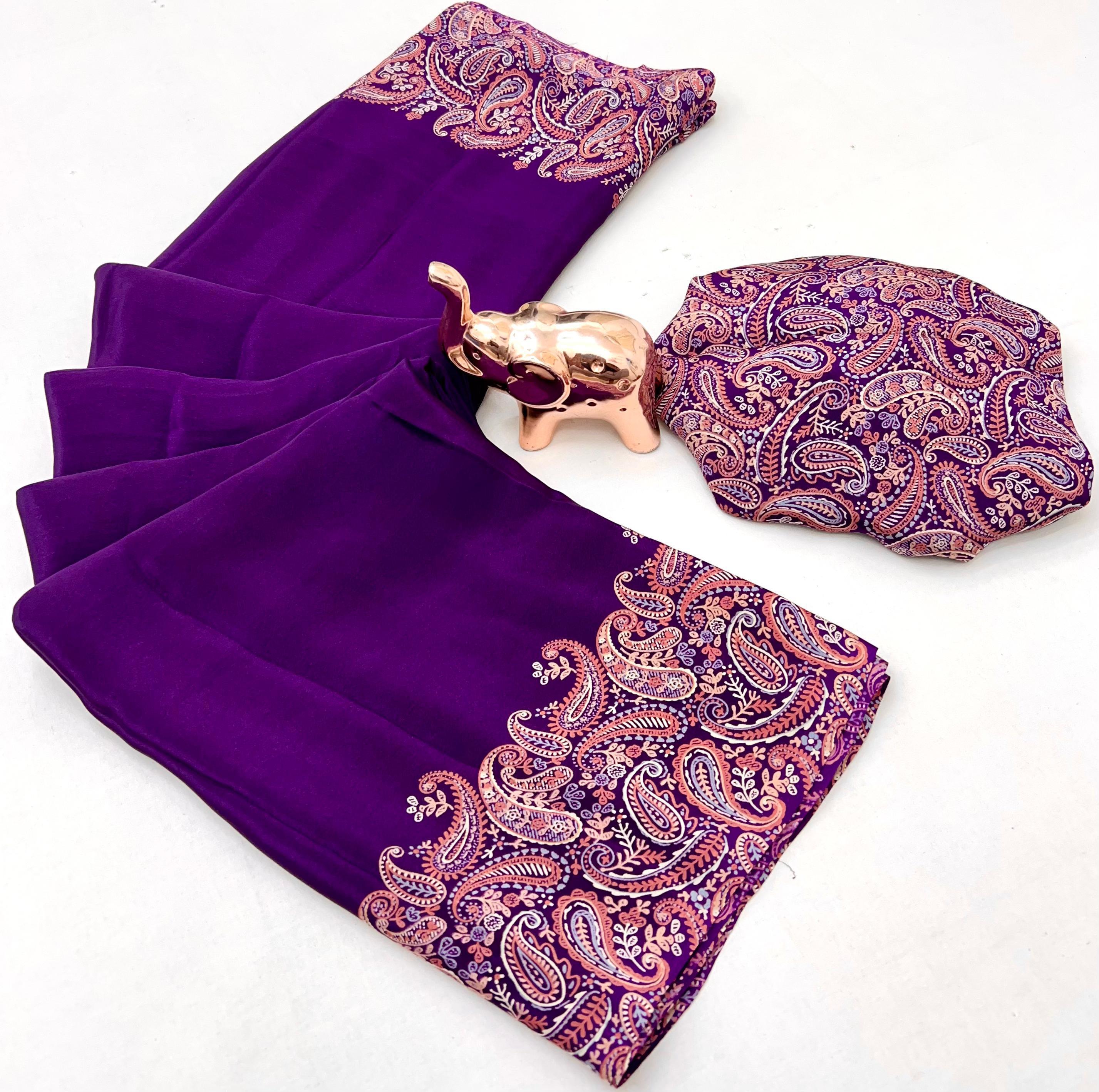 Prettiest Festive Wear Silk Ajrak Printed Rich Pallu Work Designer Saree With Elegant Blouse Piece