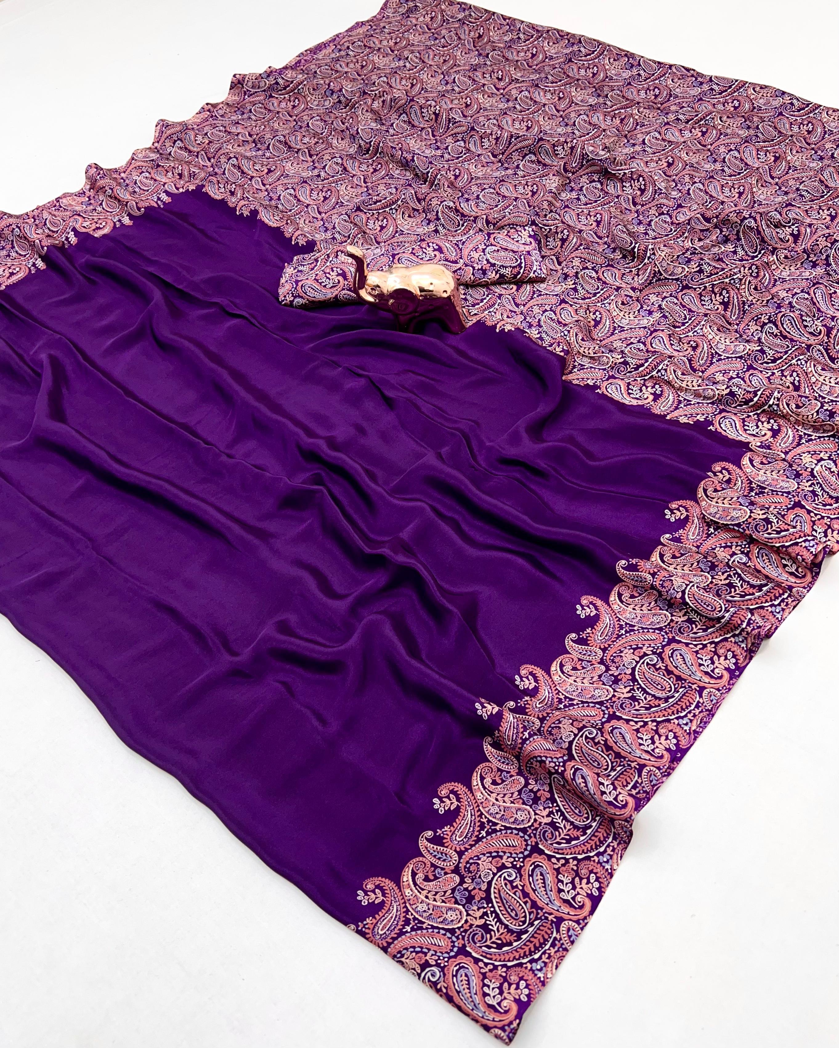 Prettiest Festive Wear Silk Ajrak Printed Rich Pallu Work Designer Saree With Elegant Blouse Piece