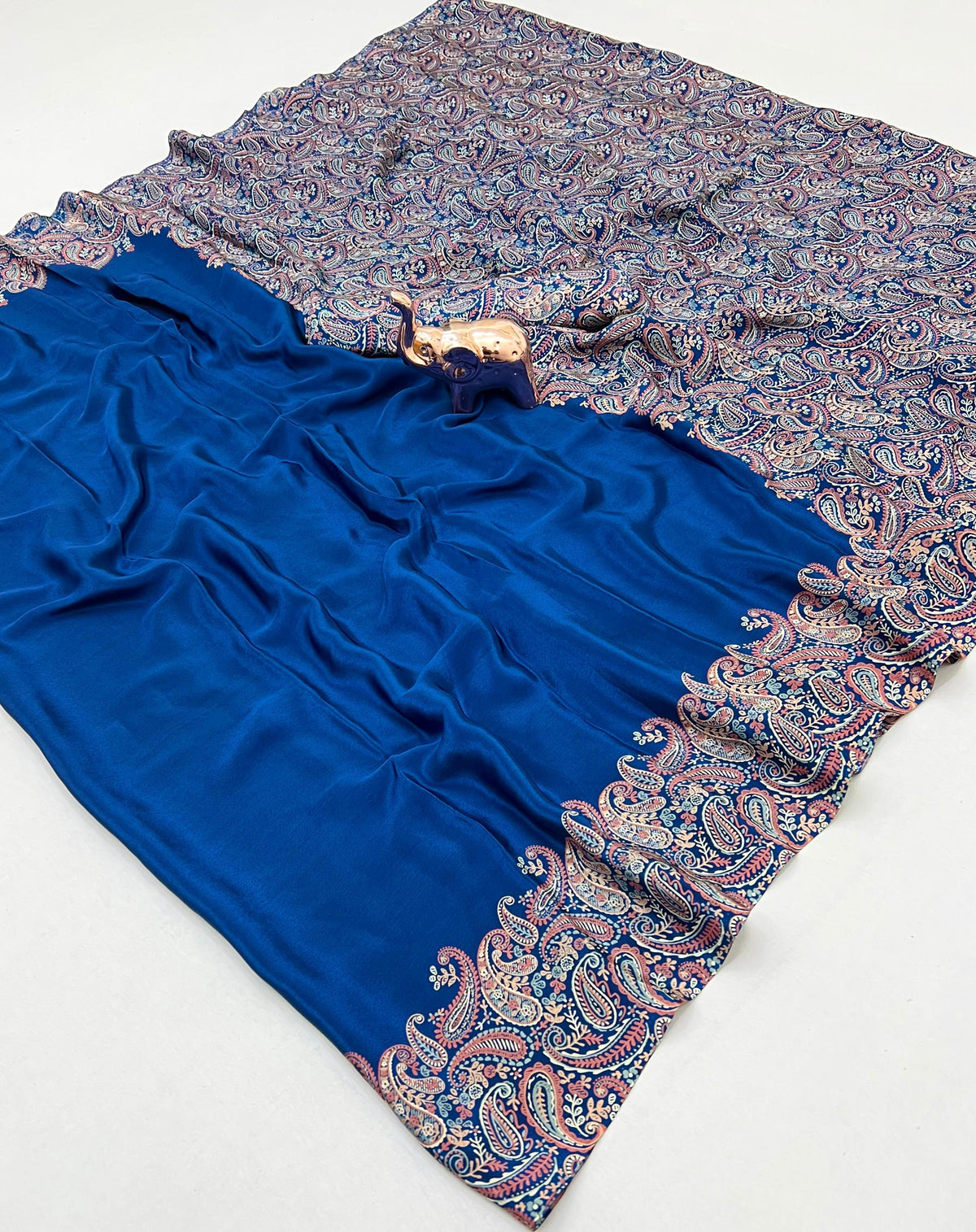 Prettiest Festive Wear Silk Ajrak Printed Rich Pallu Work Designer Saree With Elegant Blouse Piece