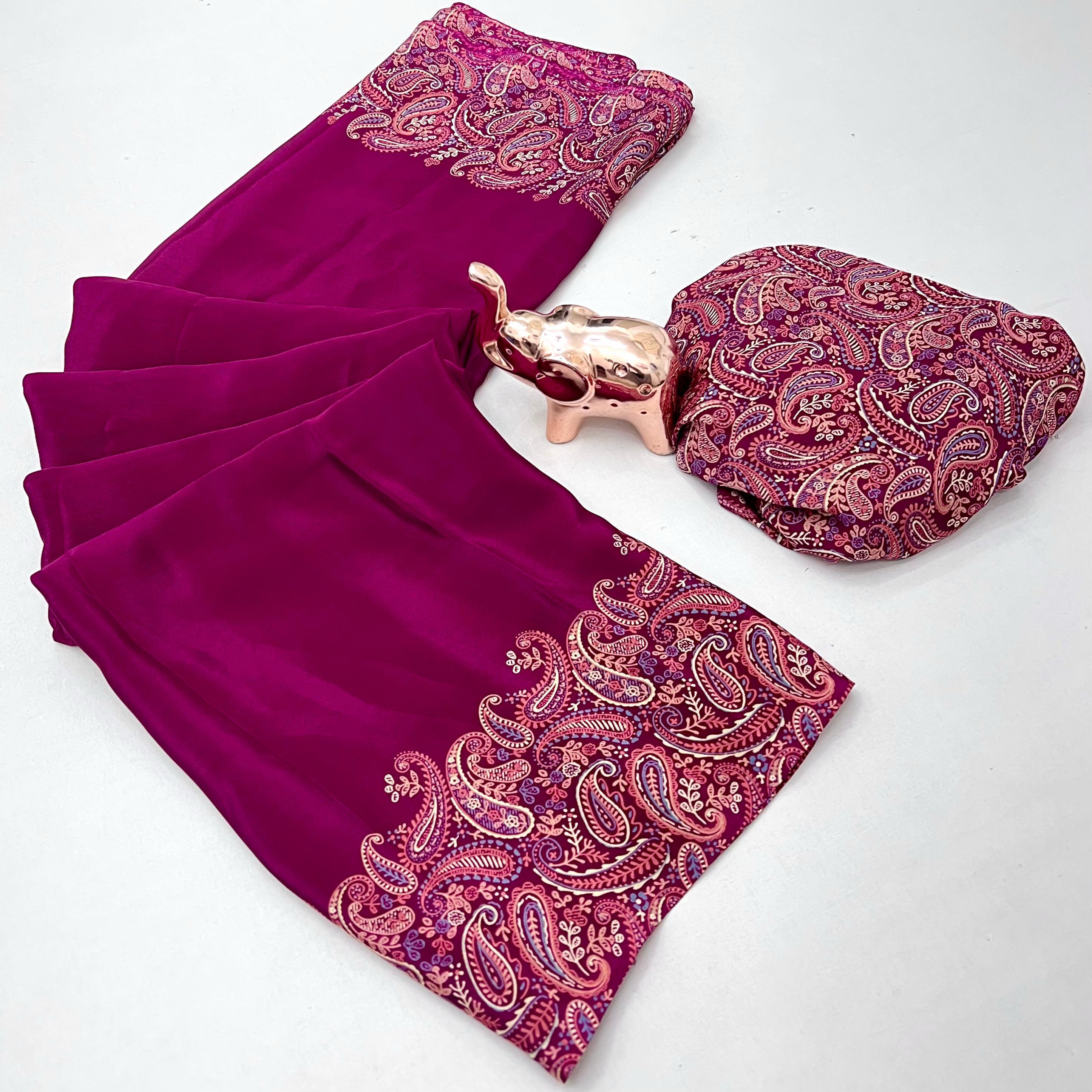 Prettiest Festive Wear Silk Ajrak Printed Rich Pallu Work Designer Saree With Elegant Blouse Piece