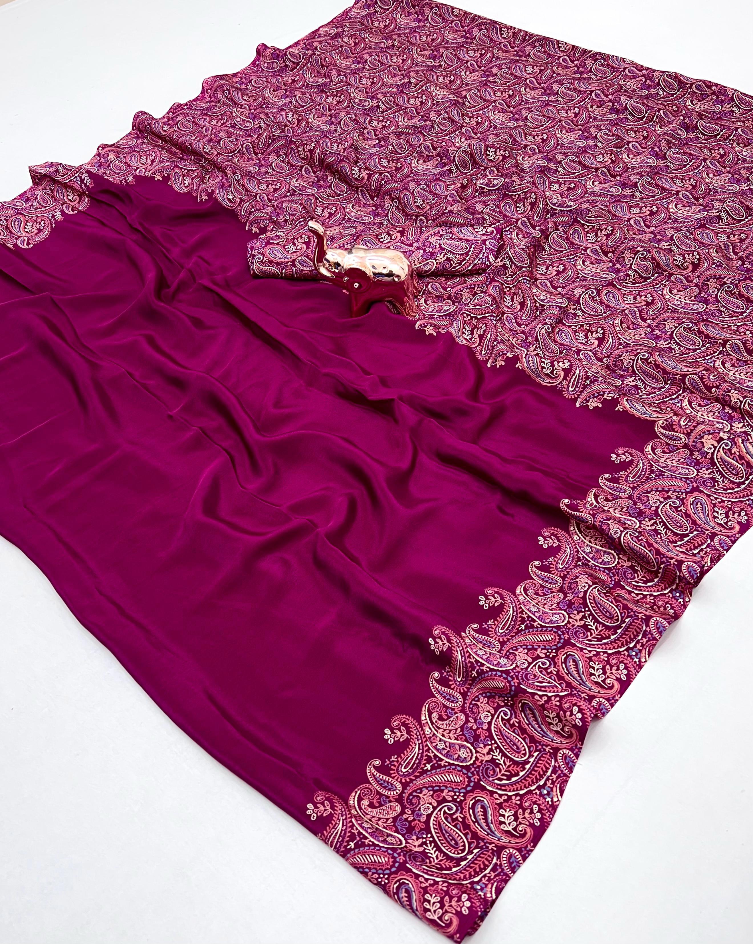 Prettiest Festive Wear Silk Ajrak Printed Rich Pallu Work Designer Saree With Elegant Blouse Piece