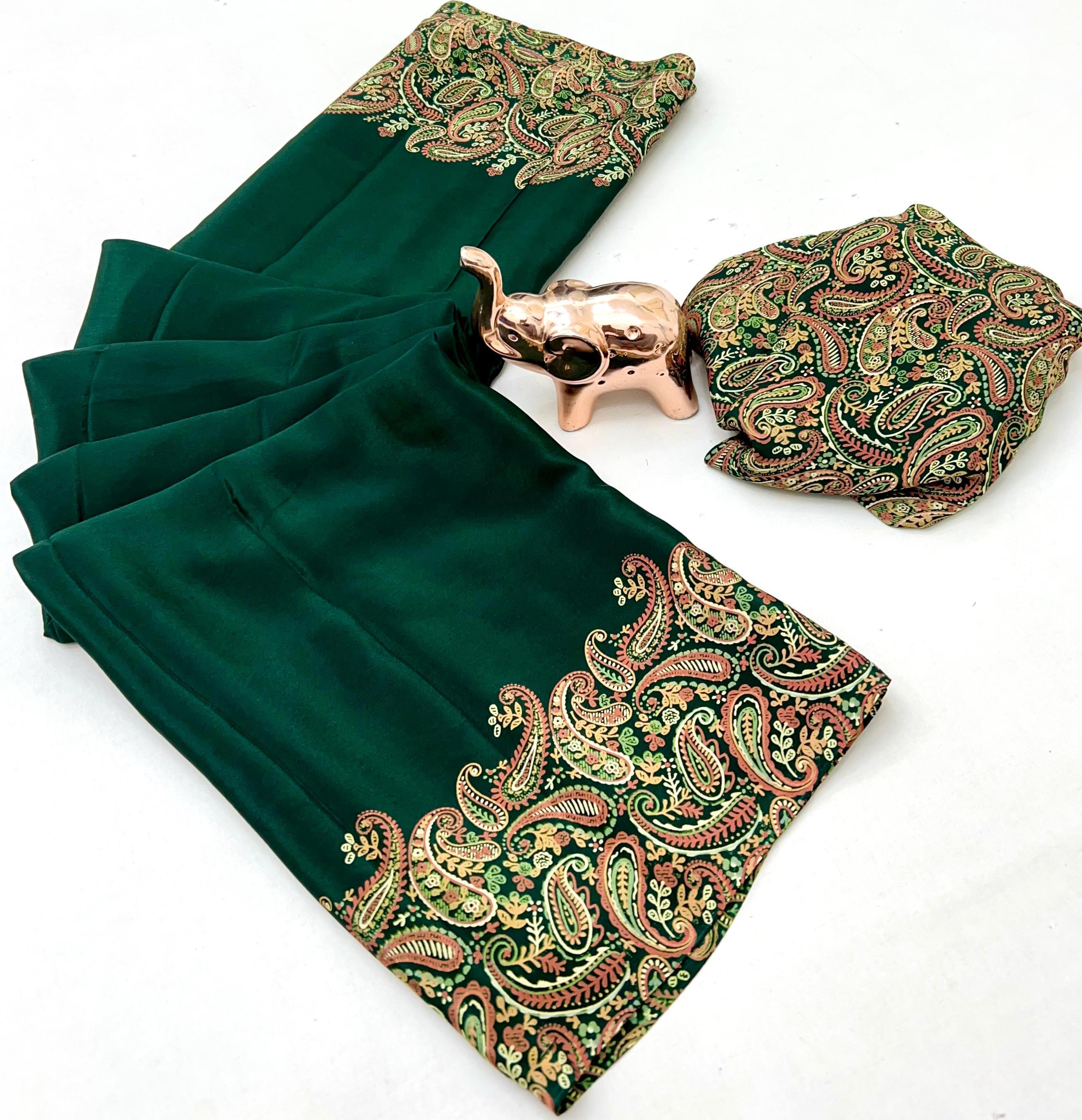 Prettiest Festive Wear Silk Ajrak Printed Rich Pallu Work Designer Saree With Elegant Blouse Piece