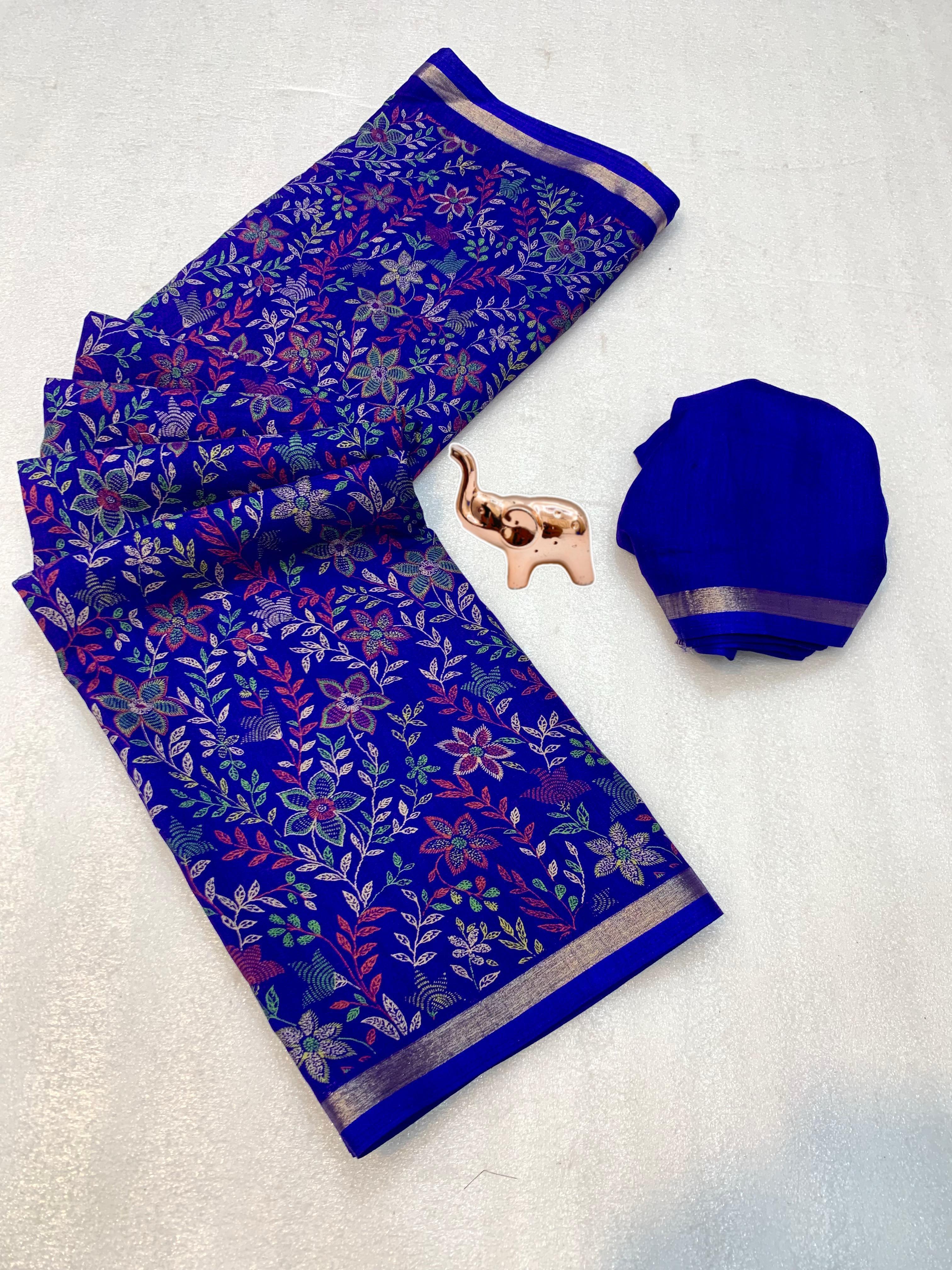 Charming Party Wear Pure Soft Tussar Silk Kashmiri Printed n Rich Pallu Border Fancy Saree With Blouse Piece