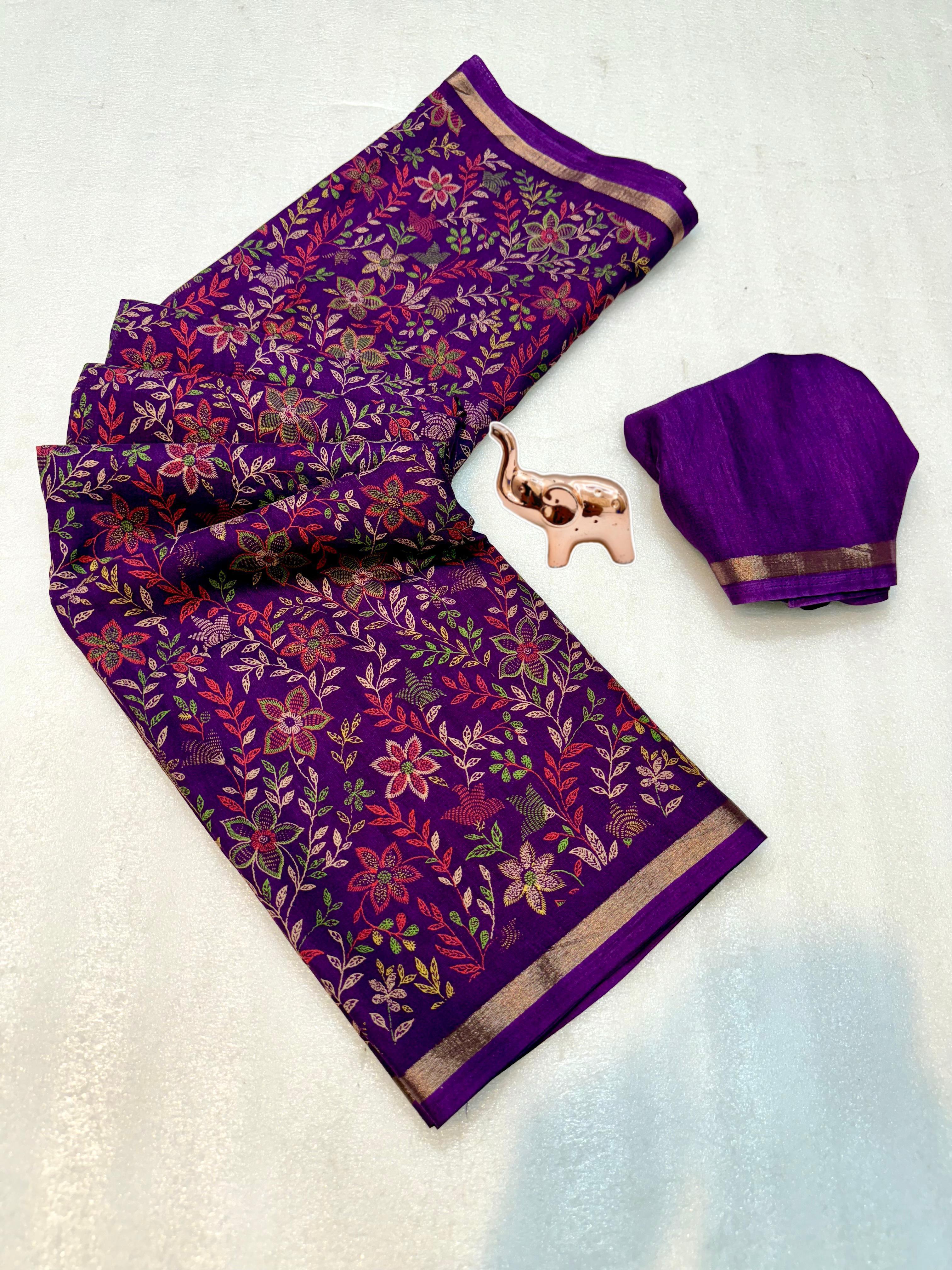 Charming Party Wear Pure Soft Tussar Silk Kashmiri Printed n Rich Pallu Border Fancy Saree With Blouse Piece