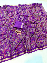 Load image into Gallery viewer, Charming Party Wear Pure Soft Tussar Silk Kashmiri Printed n Rich Pallu Border Fancy Saree With Blouse Piece
