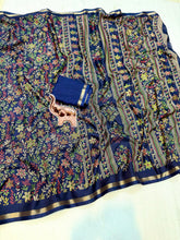 Load image into Gallery viewer, Charming Party Wear Pure Soft Tussar Silk Kashmiri Printed n Rich Pallu Border Fancy Saree With Blouse Piece
