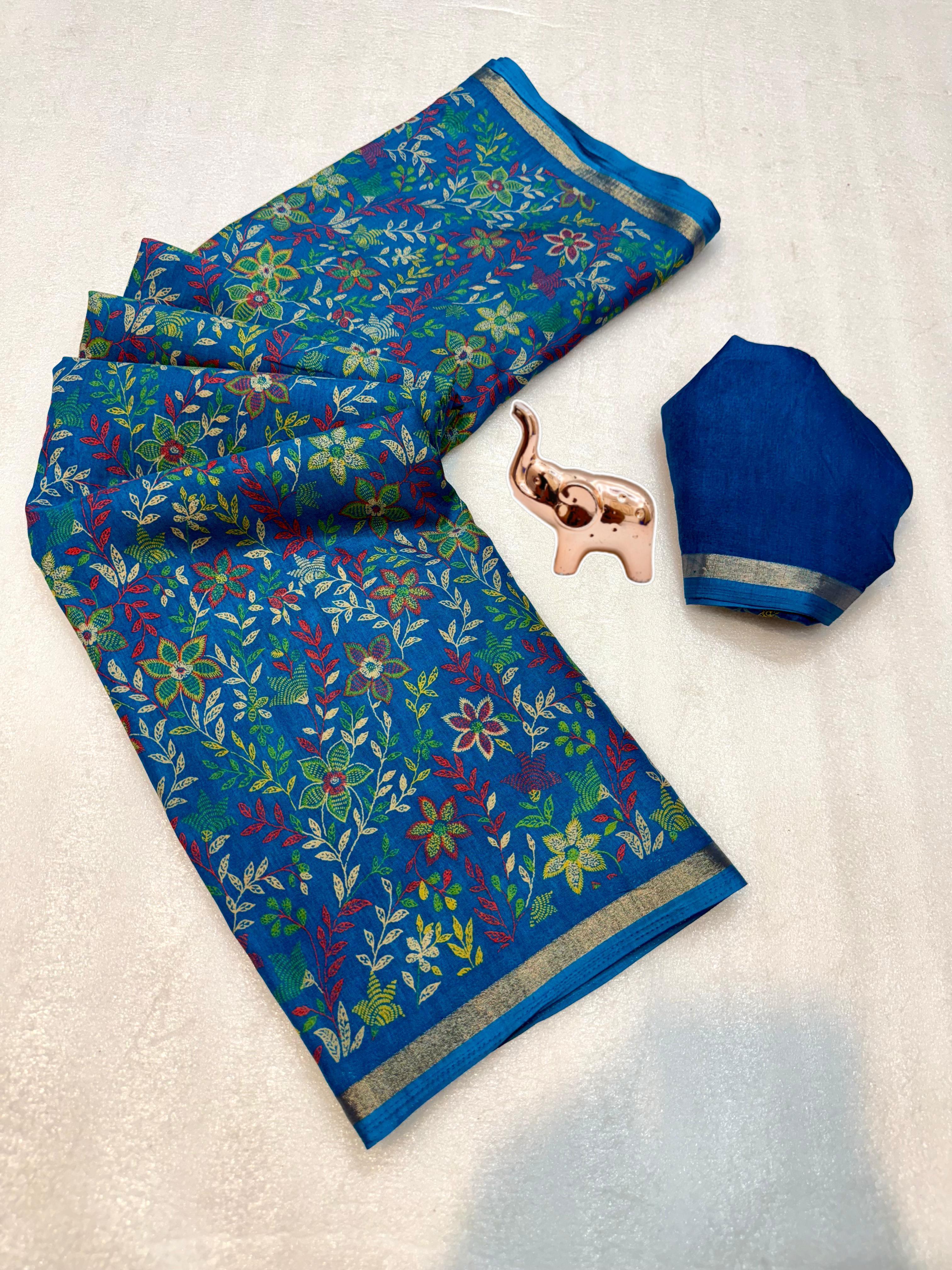 Charming Party Wear Pure Soft Tussar Silk Kashmiri Printed n Rich Pallu Border Fancy Saree With Blouse Piece