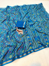 Load image into Gallery viewer, Charming Party Wear Pure Soft Tussar Silk Kashmiri Printed n Rich Pallu Border Fancy Saree With Blouse Piece
