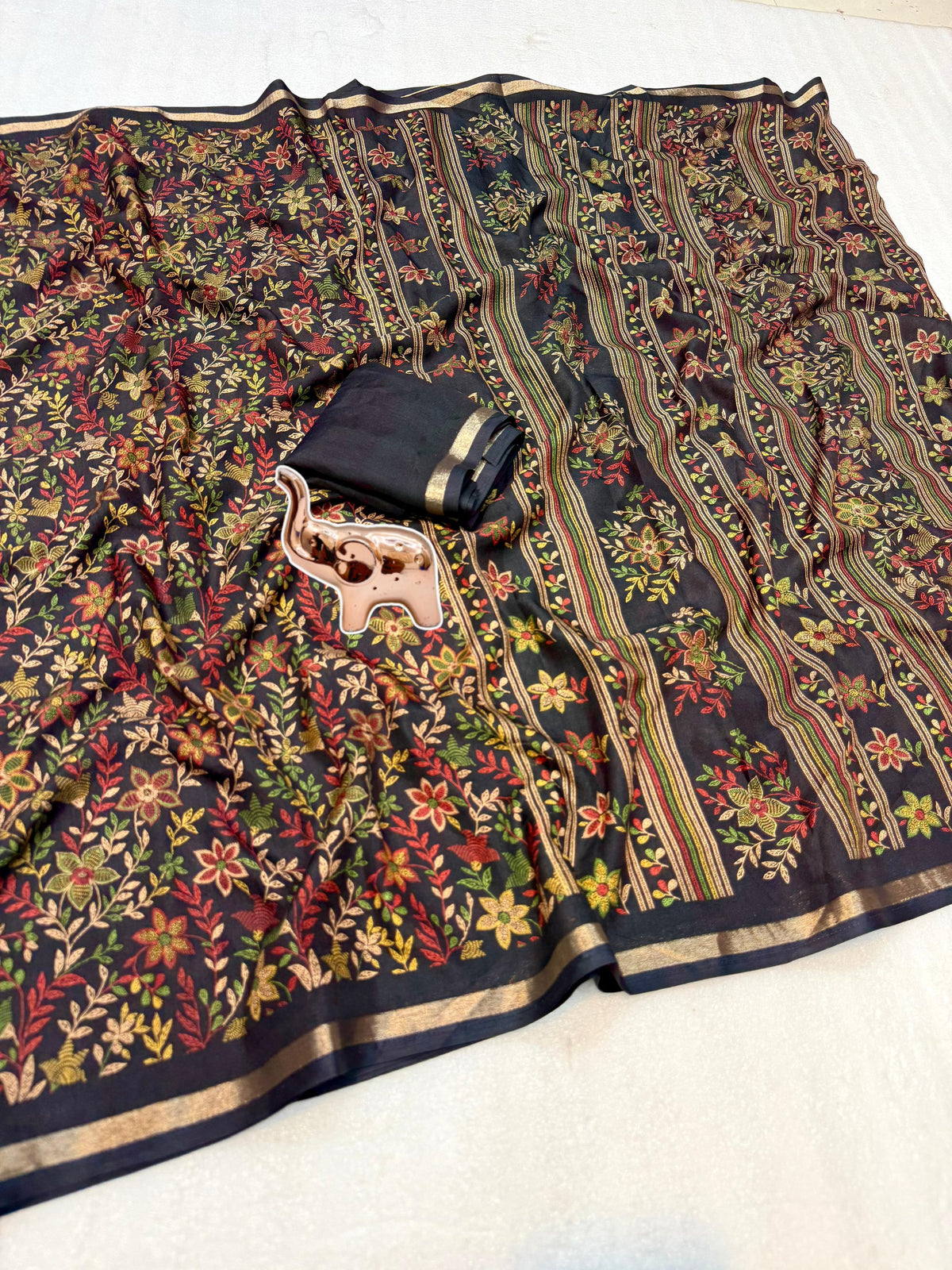 Charming Party Wear Pure Soft Tussar Silk Kashmiri Printed n Rich Pallu Border Fancy Saree With Blouse Piece
