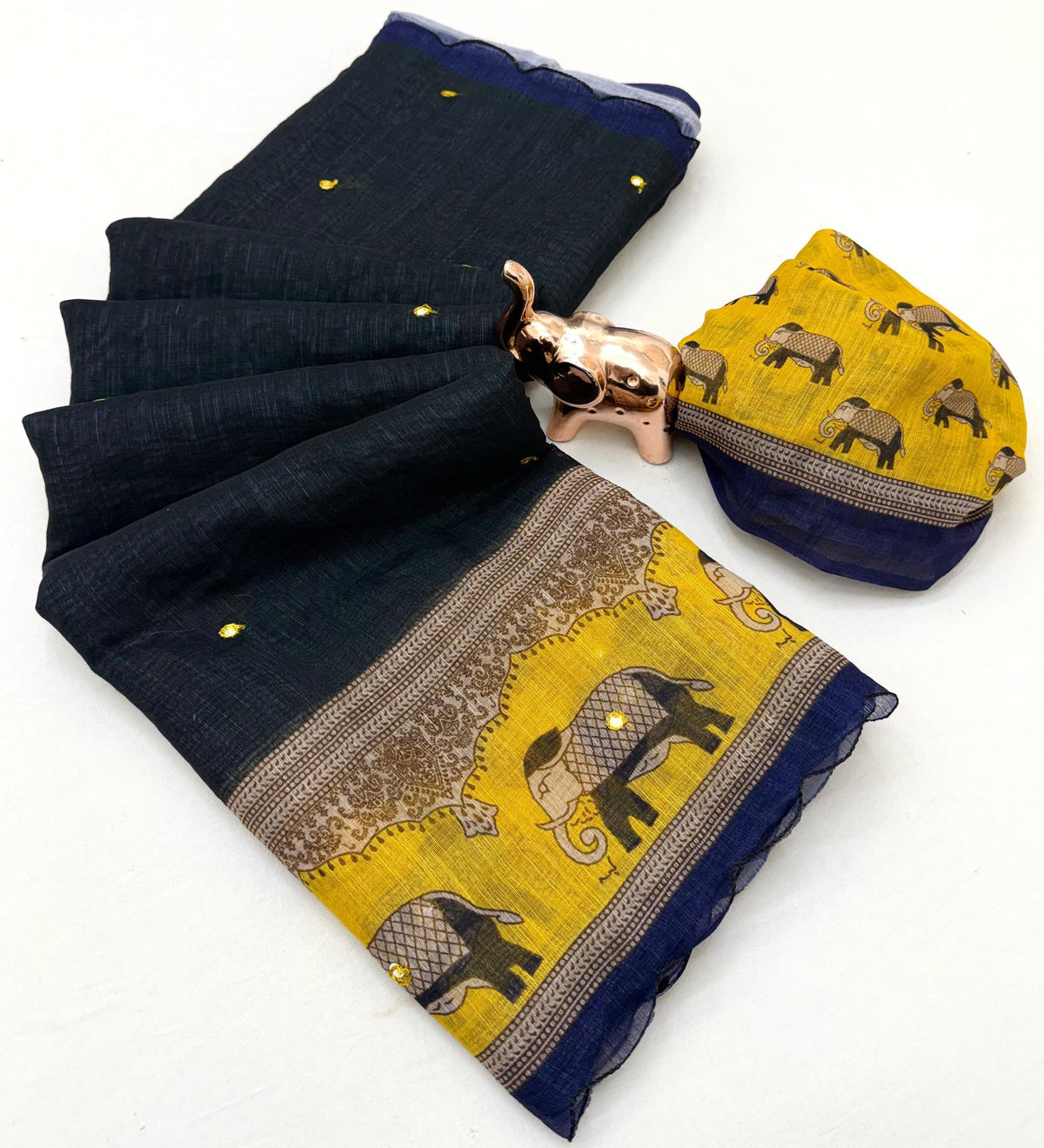 Glorious Festive Wear Linen Cotton Digital Print n Mirror Work Designer Saree With Blouse Piece