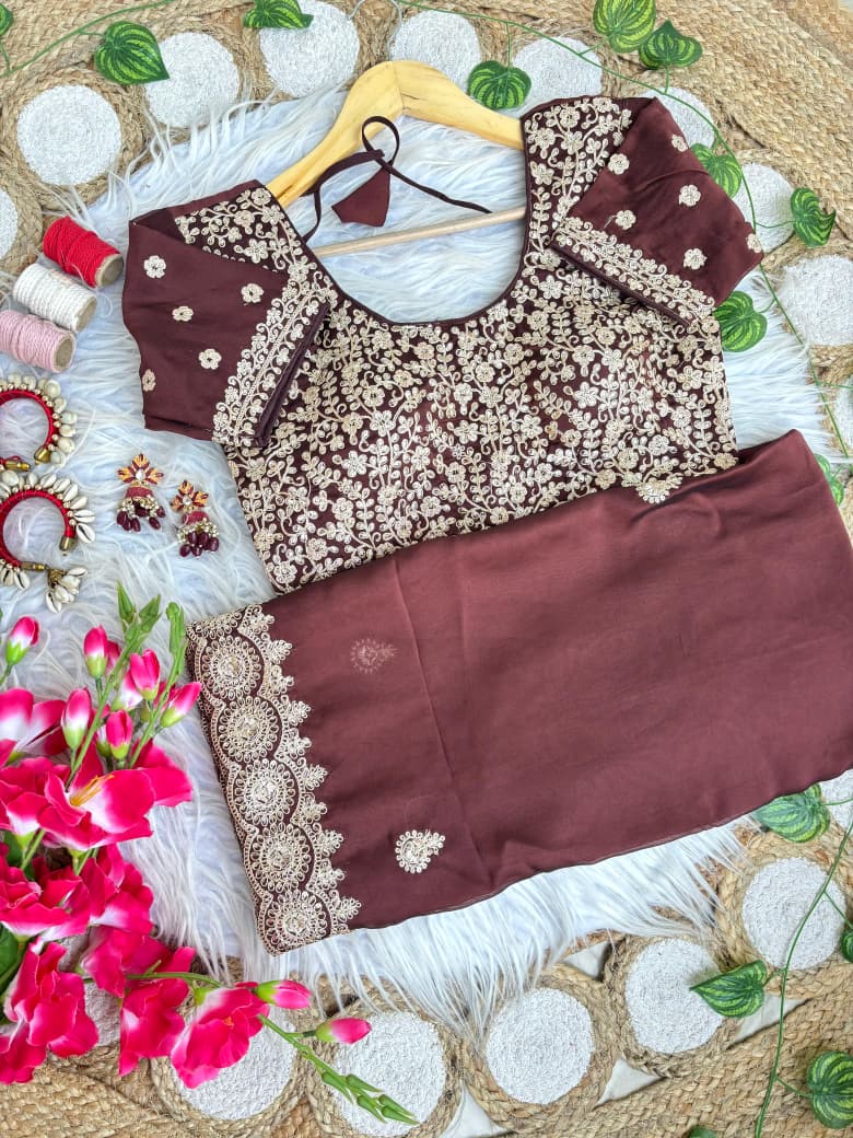 Stunning Wedding Wear Rangoli Silk Embriodery n Sequence Work Border Designer Saree With Stitched Blouse