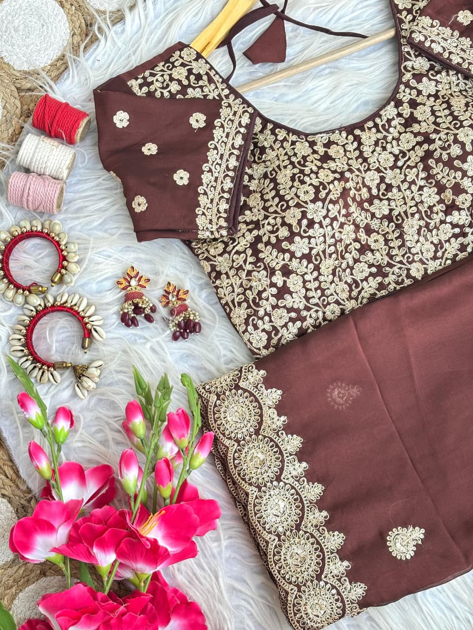 Stunning Wedding Wear Rangoli Silk Embriodery n Sequence Work Border Designer Saree With Stitched Blouse