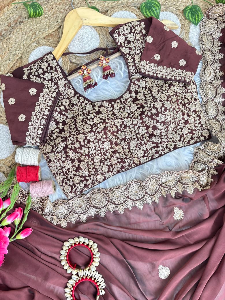 Stunning Wedding Wear Rangoli Silk Embriodery n Sequence Work Border Designer Saree With Stitched Blouse