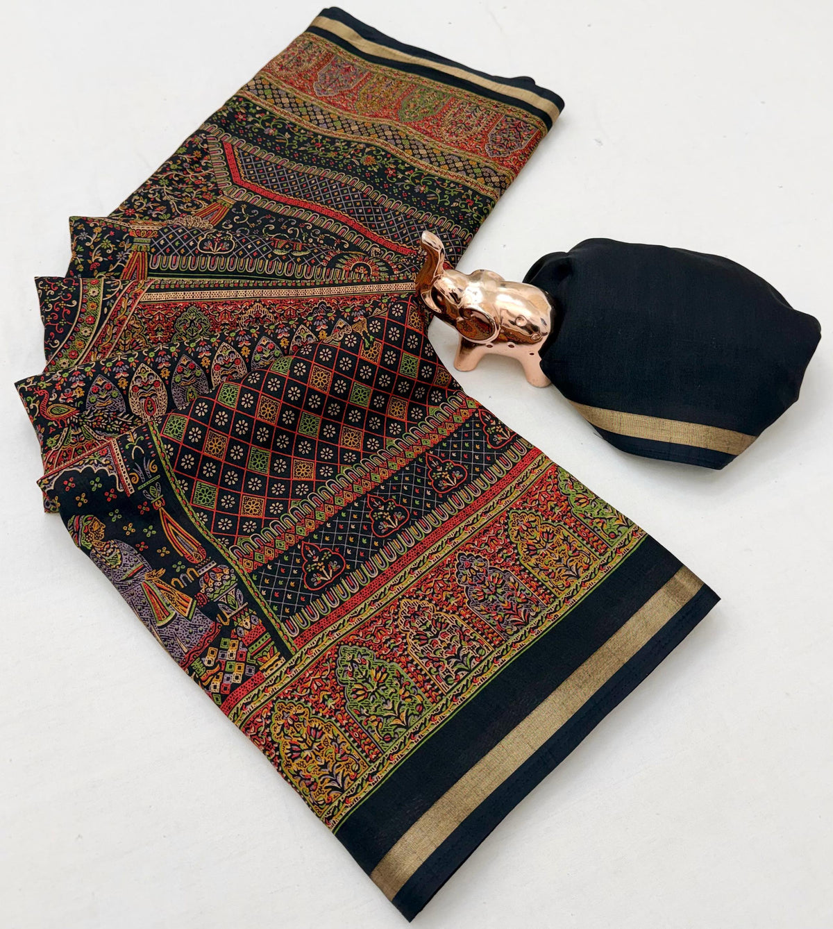 Graceful Party Wear Pure Soft Tussar Kashmiri Silk Printed n Zari Work Border Rich Pallu Fancy Saree With Blouse Piece