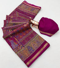 Load image into Gallery viewer, Graceful Party Wear Pure Soft Tussar Kashmiri Silk Printed n Zari Work Border Rich Pallu Fancy Saree With Blouse Piece
