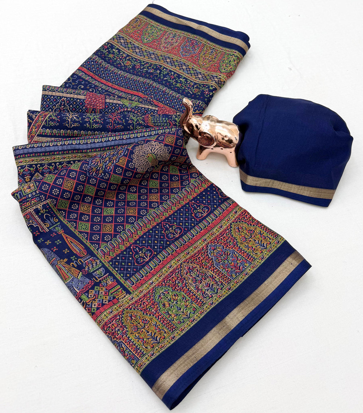 Graceful Party Wear Pure Soft Tussar Kashmiri Silk Printed n Zari Work Border Rich Pallu Fancy Saree With Blouse Piece