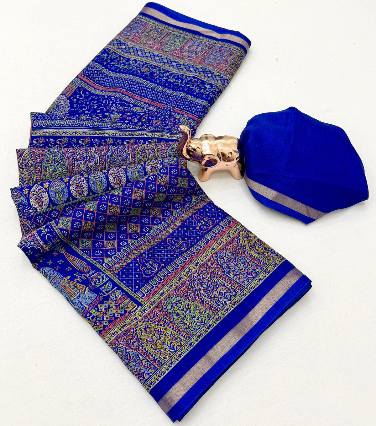 Graceful Party Wear Pure Soft Tussar Kashmiri Silk Printed n Zari Work Border Rich Pallu Fancy Saree With Blouse Piece