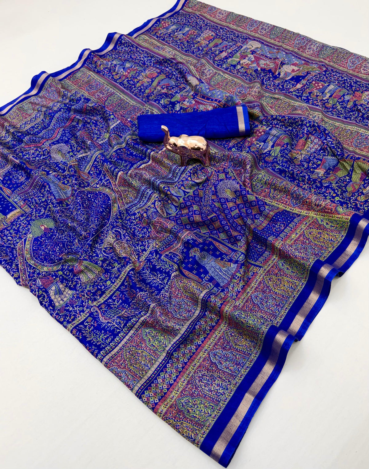 Graceful Party Wear Pure Soft Tussar Kashmiri Silk Printed n Zari Work Border Rich Pallu Fancy Saree With Blouse Piece