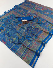 Load image into Gallery viewer, Graceful Party Wear Pure Soft Tussar Kashmiri Silk Printed n Zari Work Border Rich Pallu Fancy Saree With Blouse Piece
