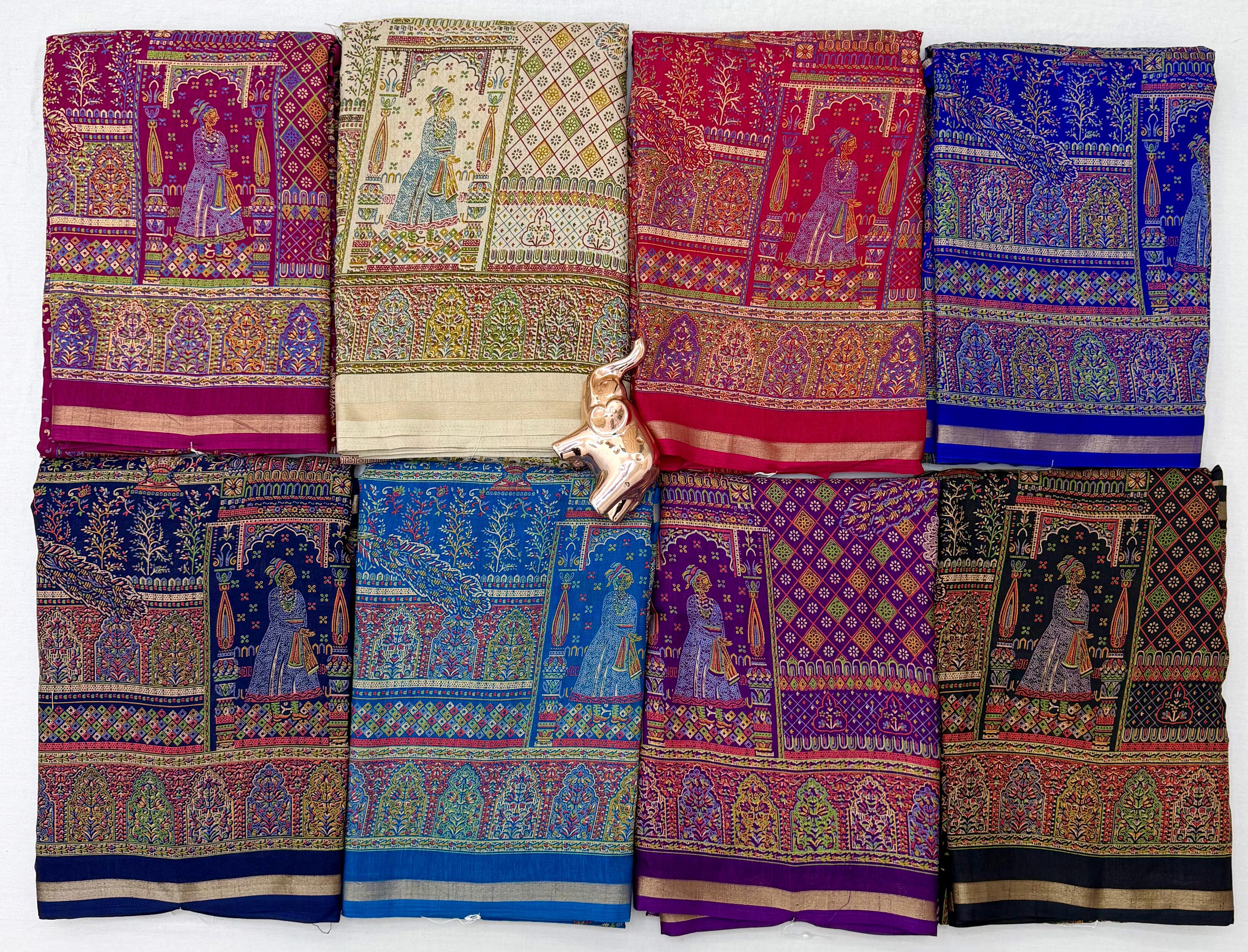 Graceful Party Wear Pure Soft Tussar Kashmiri Silk Printed n Zari Work Border Rich Pallu Fancy Saree With Blouse Piece