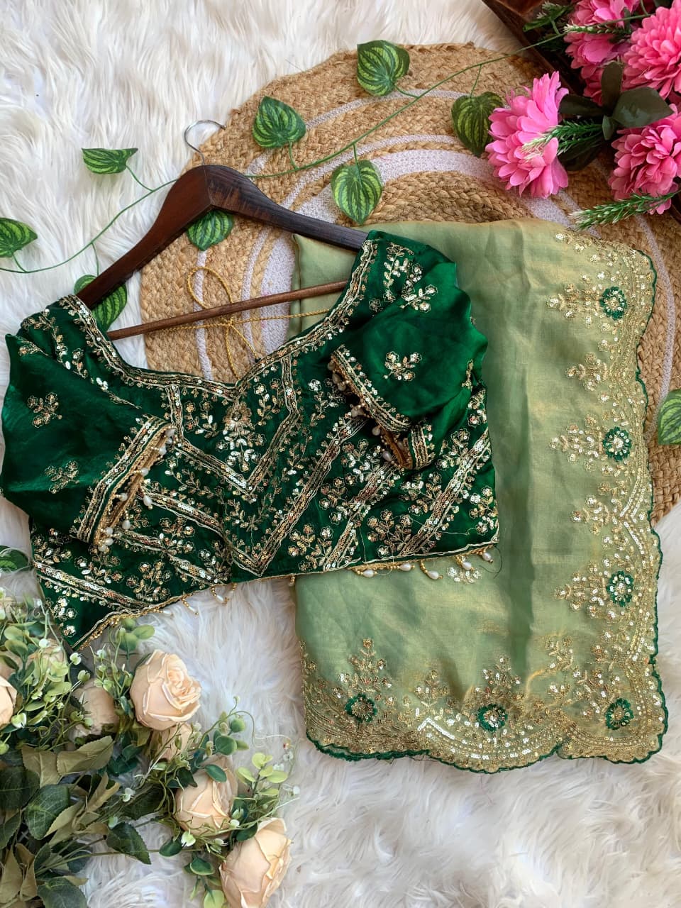 Luxury Wedding Wear Silk Embroidery n Sequence Work Designer Saree With Stitched Blouse