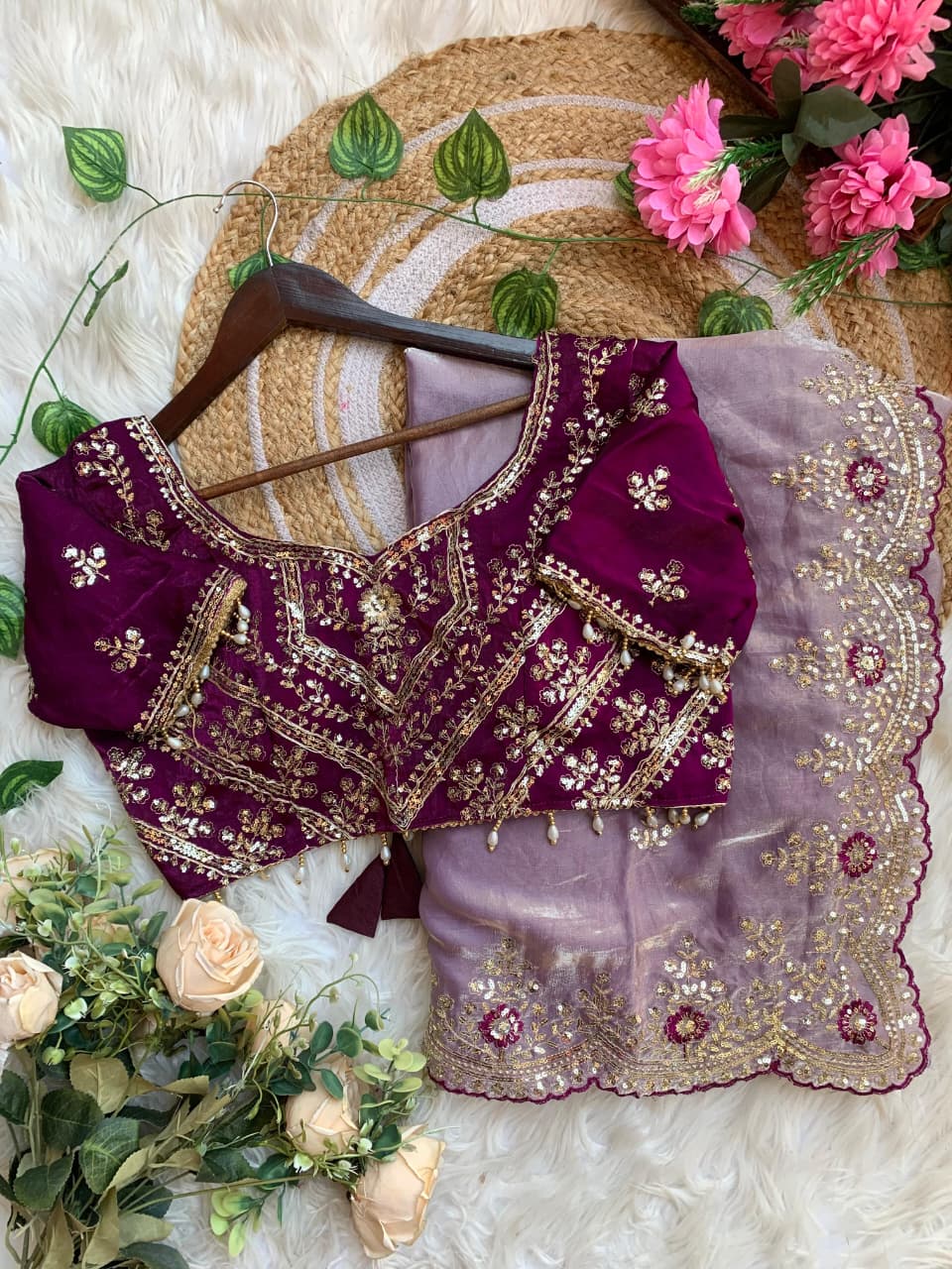 Luxury Wedding Wear Silk Embroidery n Sequence Work Designer Saree With Stitched Blouse
