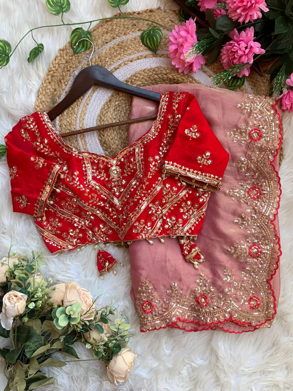 Luxury Wedding Wear Silk Embroidery n Sequence Work Designer Saree With Stitched Blouse