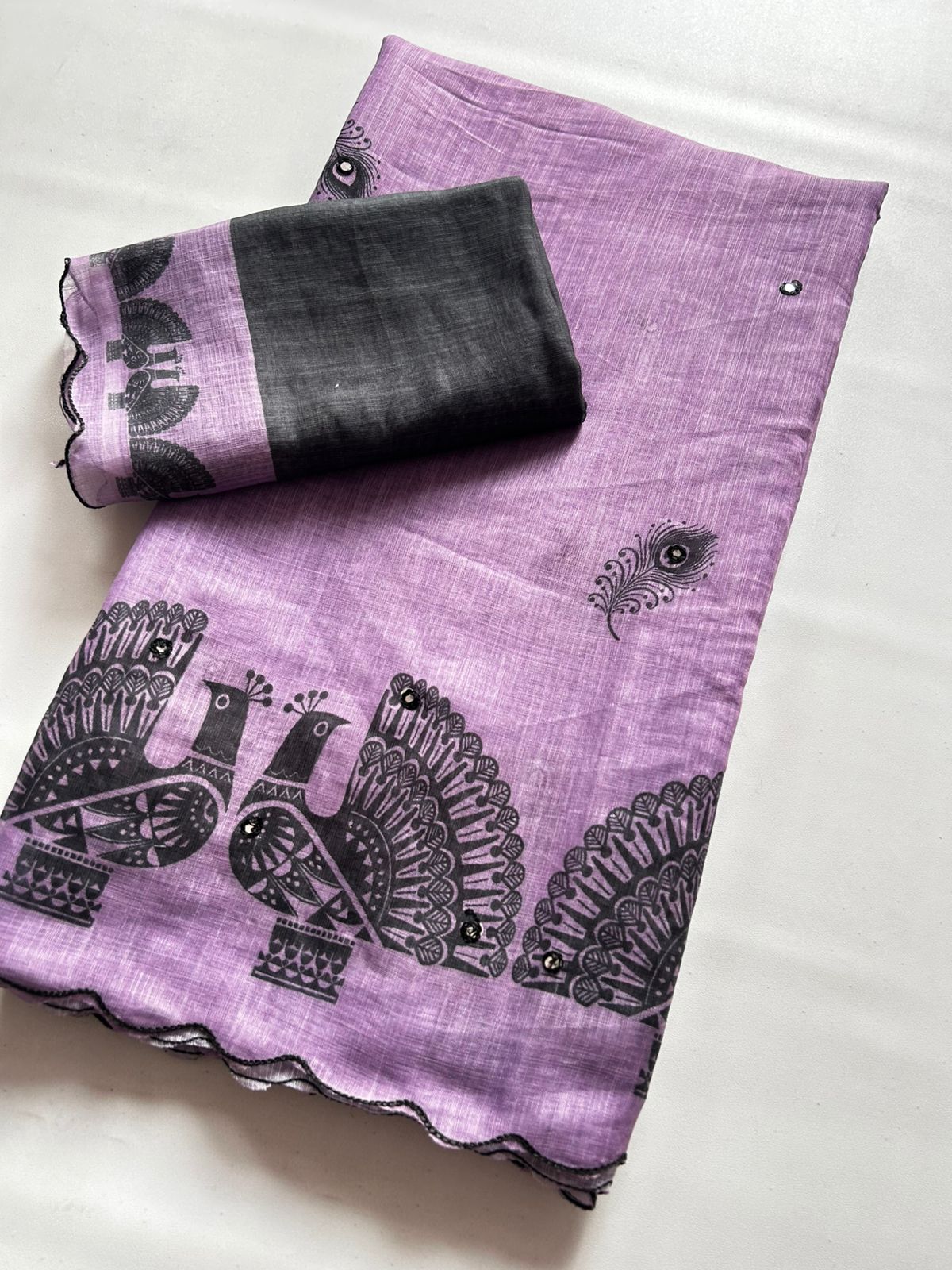 Whimsical Party Wear Chanderi Cotton Flower Print n Mirror Work Designer Saree With Blouse Piece