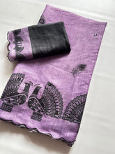 Load image into Gallery viewer, Whimsical Party Wear Chanderi Cotton Flower Print n Mirror Work Designer Saree With Blouse Piece
