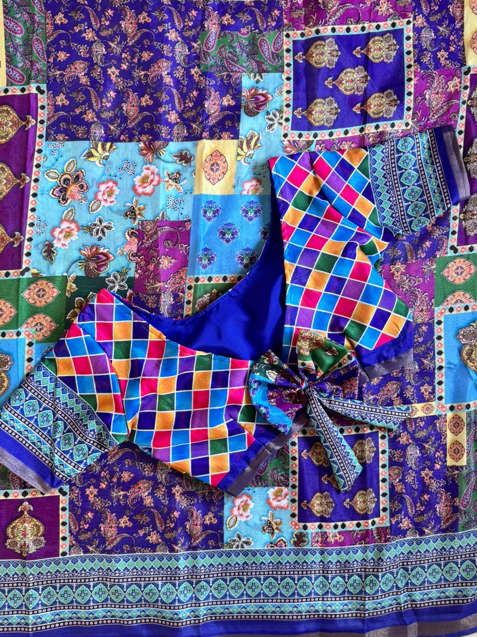Artistic Festive Wear Linen Cotton Digital Print Work Fancy Saree With Stitched  Blouse