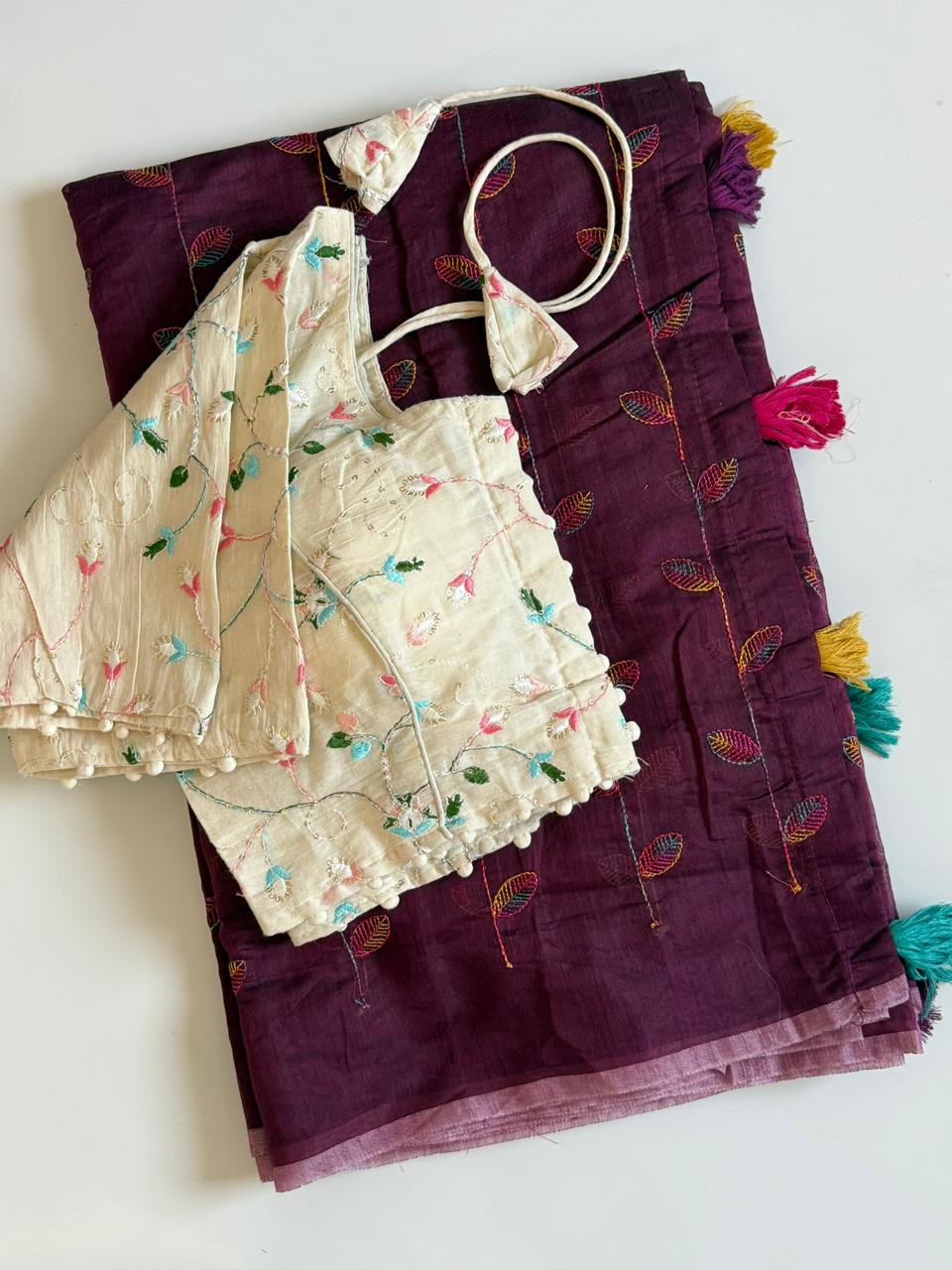 Confounding Party Wear Chanderi Cotton Embroidery n Tussels Work Fancy Saree With Blouse Piece