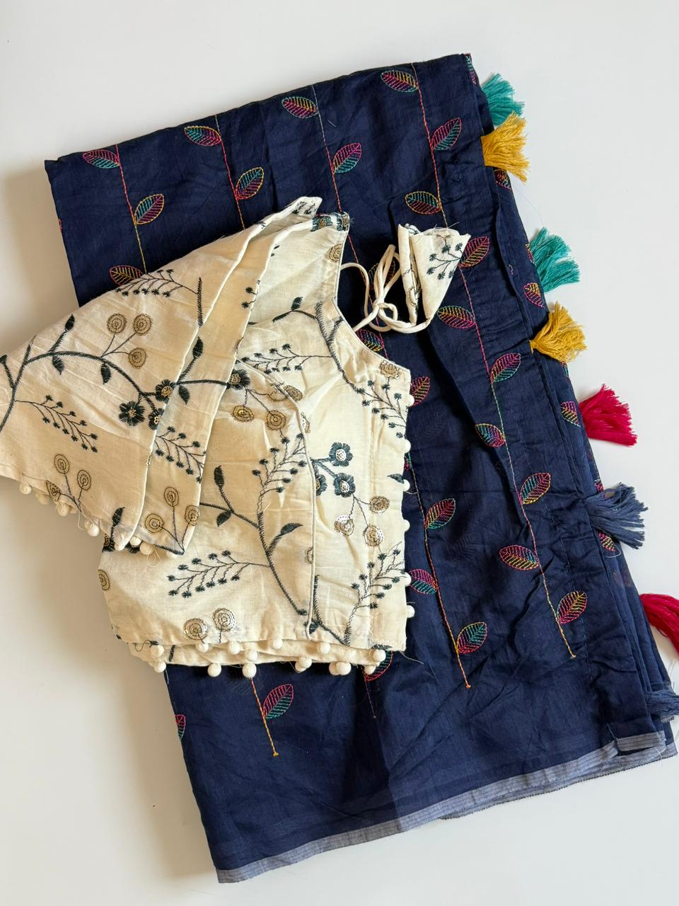 Confounding Party Wear Chanderi Cotton Embroidery n Tussels Work Fancy Saree With Blouse Piece